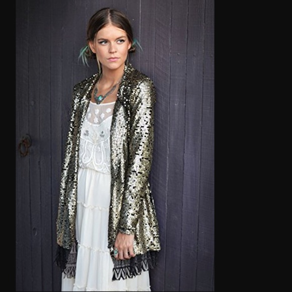 Free People Jackets & Blazers - Free People Tarnished Sequin Stardust Gold Jacket